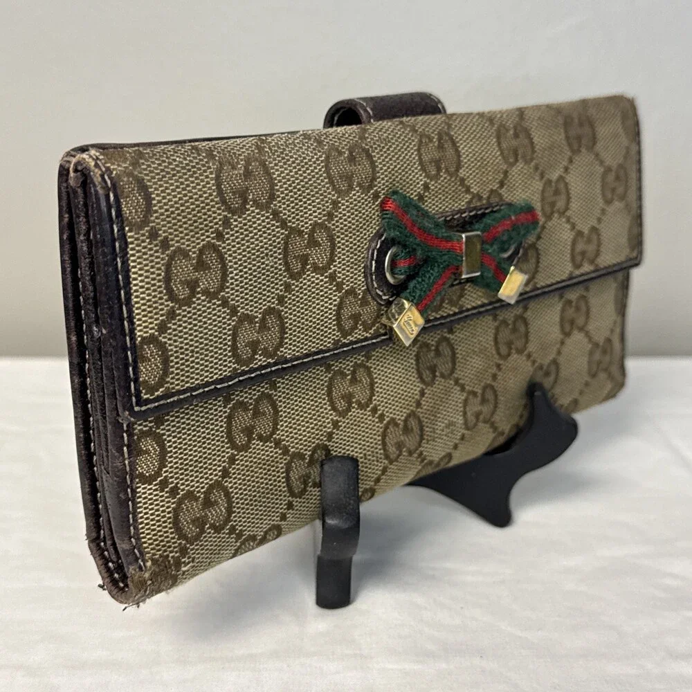 Gucci Princy GG Canvas Bow Long Wallet Beige Bifold Italy - Picture 6 of 11